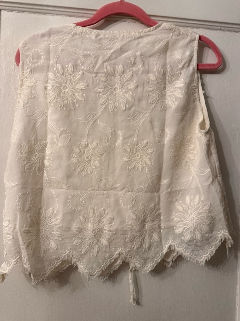 Cream Embroidered Tie-Front Vest - Picture 3 of 9